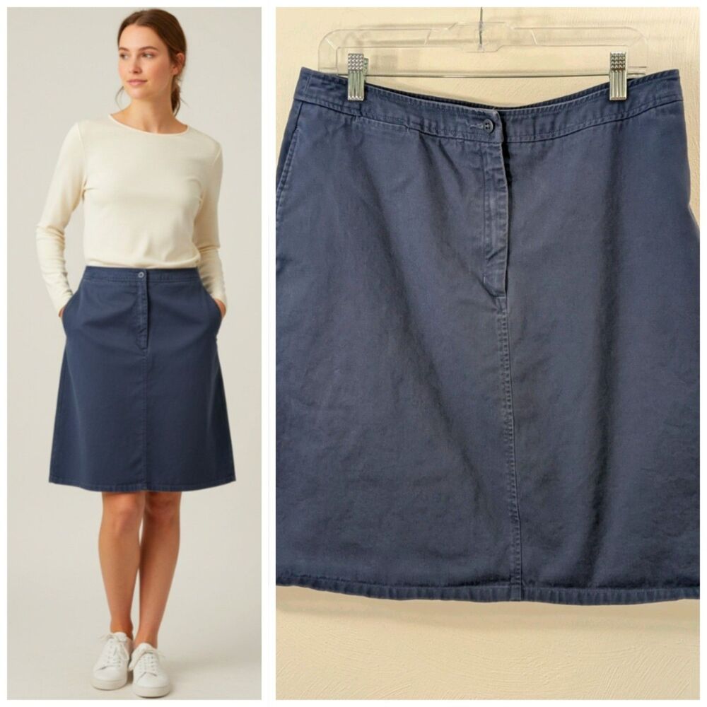 LL Bean 15 Blue Chino Pencil Skirt Medium Length Pockets Preppy School Days